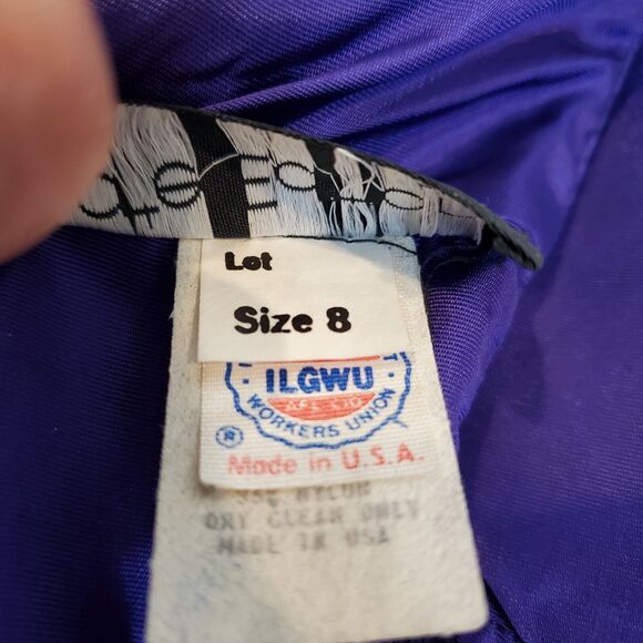 VTG 80s 90s Velvet Puff Sleeve Cocktail Dress Rhinestones Open Back Purple Retro - Picture 13 of 16